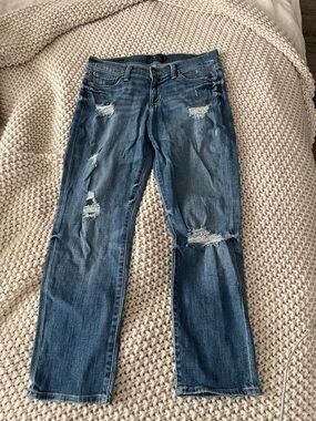 Lucky Brand Women's Distressed Cropped Straight Leg Jeans in Dark Blue